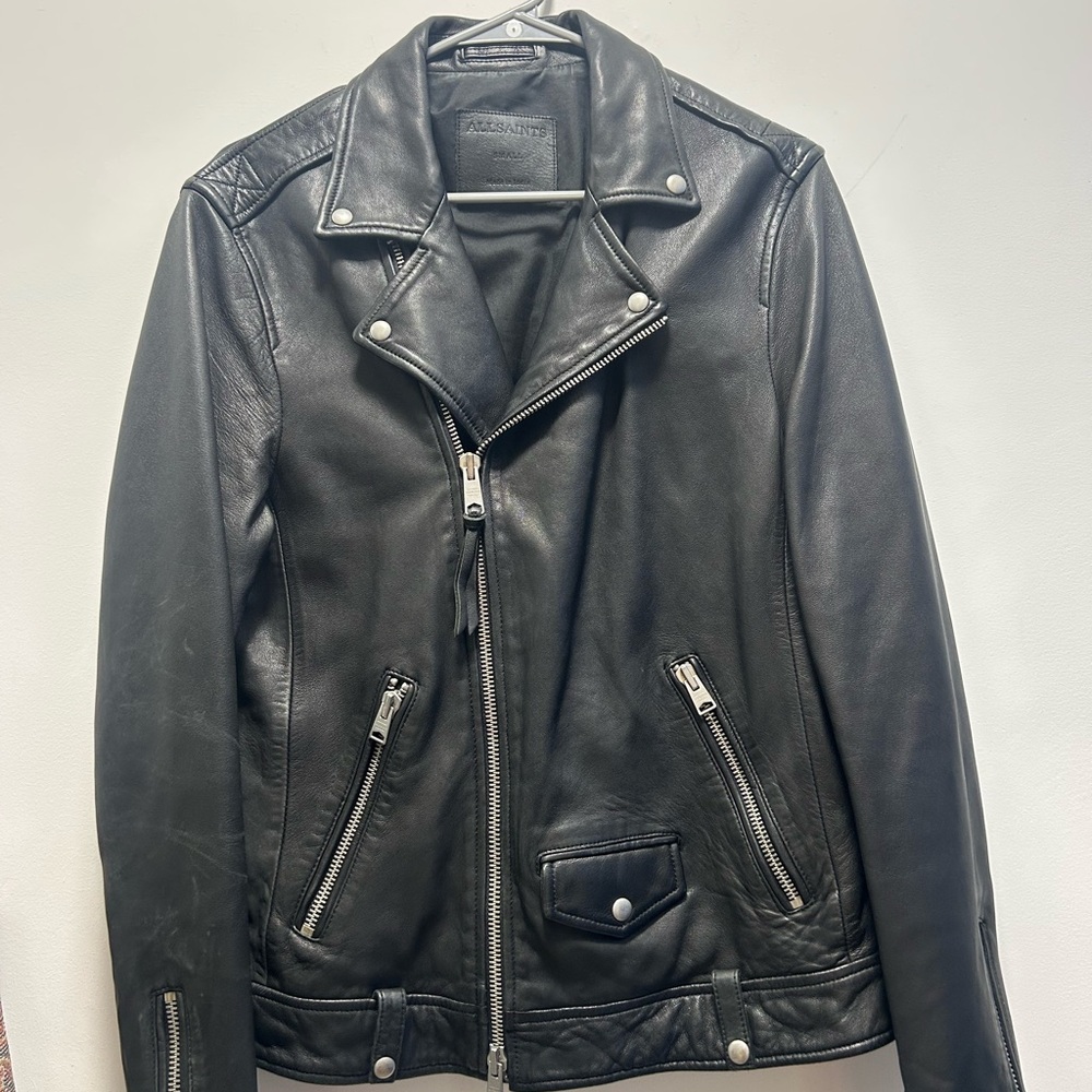 All Saints Men’s Black Leather Biker Jacket